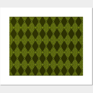 Geometric green knots repetion pattern set collage with dark green at background Posters and Art
